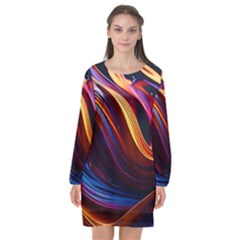 Waves Splash Liquid Paint Wall Long Sleeve Chiffon Shift Dress  by Jancukart