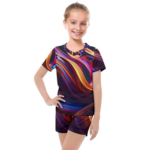 Waves Splash Liquid Paint Wall Kids  Mesh Tee And Shorts Set by Jancukart