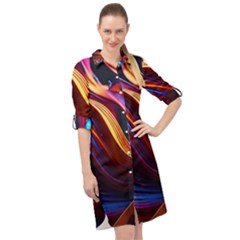 Waves Splash Liquid Paint Wall Long Sleeve Mini Shirt Dress