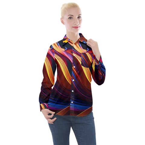 Waves Splash Liquid Paint Wall Women s Long Sleeve Pocket Shirt by Jancukart