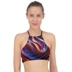 Waves Splash Liquid Paint Wall Racer Front Bikini Top by Jancukart