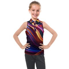 Waves Splash Liquid Paint Wall Kids  Sleeveless Polo Tee