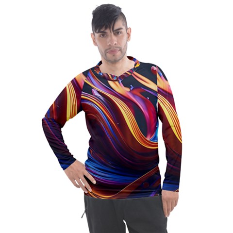 Waves Splash Liquid Paint Wall Men s Pique Long Sleeve Tee by Jancukart