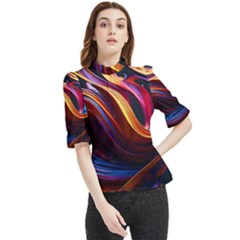 Waves Splash Liquid Paint Wall Frill Neck Blouse