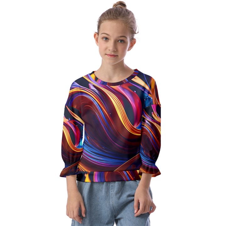 Waves Splash Liquid Paint Wall Kids  Cuff Sleeve Top