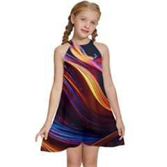 Waves Splash Liquid Paint Wall Kids  Halter Collar Waist Tie Chiffon Dress by Jancukart