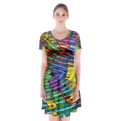 Waves Particles Vibration Atom Physics Technology Short Sleeve V-neck Flare Dress by Jancukart