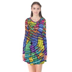 Waves Particles Vibration Atom Physics Technology Long Sleeve V-neck Flare Dress by Jancukart