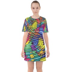 Waves Particles Vibration Atom Physics Technology Sixties Short Sleeve Mini Dress by Jancukart