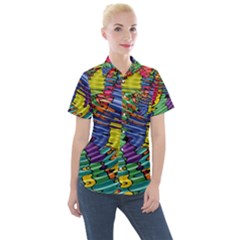 Waves Particles Vibration Atom Physics Technology Women s Short Sleeve Pocket Shirt