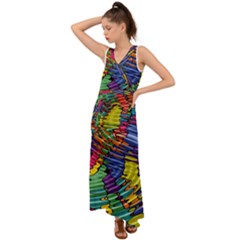 Waves Particles Vibration Atom Physics Technology V-neck Chiffon Maxi Dress by Jancukart