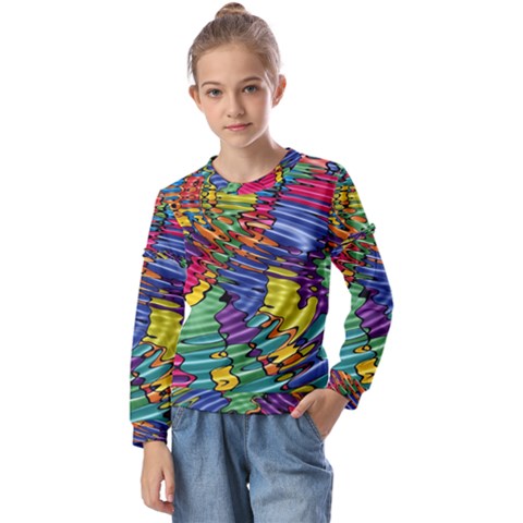 Waves Particles Vibration Atom Physics Technology Kids  Long Sleeve Tee With Frill  by Jancukart