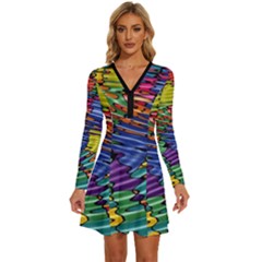 Waves Particles Vibration Atom Physics Technology Long Sleeve Deep V Mini Dress  by Jancukart