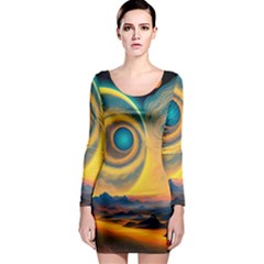 Surrealist Fantasy Dream Moon Space Long Sleeve Bodycon Dress