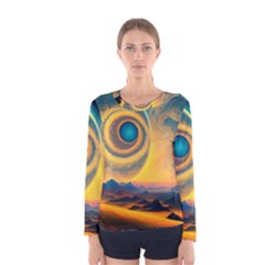 Surrealist Fantasy Dream Moon Space Women s Long Sleeve Tee