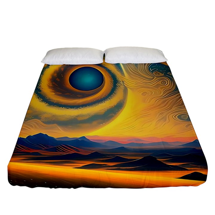 Surrealist Fantasy Dream Moon Space Fitted Sheet (Queen Size)