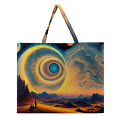 Surrealist Fantasy Dream Moon Space Zipper Large Tote Bag by Jancukart