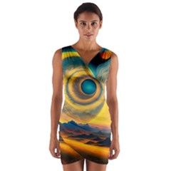 Surrealist Fantasy Dream Moon Space Wrap Front Bodycon Dress