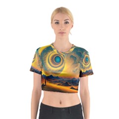 Surrealist Fantasy Dream Moon Space Cotton Crop Top by Jancukart