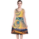 Surrealist Fantasy Dream Moon Space V-Neck Midi Sleeveless Dress  View1