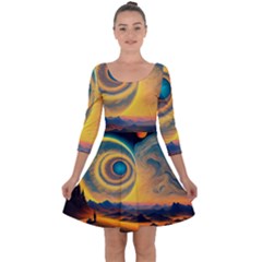 Surrealist Fantasy Dream Moon Space Quarter Sleeve Skater Dress