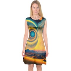 Surrealist Fantasy Dream Moon Space Capsleeve Midi Dress