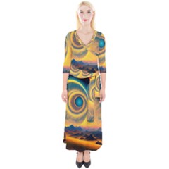 Surrealist Fantasy Dream Moon Space Quarter Sleeve Wrap Maxi Dress