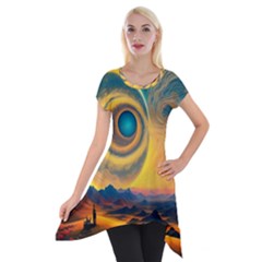 Surrealist Fantasy Dream Moon Space Short Sleeve Side Drop Tunic by Jancukart