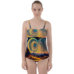 Surrealist Fantasy Dream Moon Space Twist Front Tankini Set