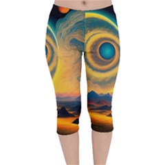 Surrealist Fantasy Dream Moon Space Velvet Capri Leggings 