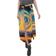 Surrealist Fantasy Dream Moon Space Velour Split Maxi Skirt by Jancukart