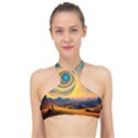 Surrealist Fantasy Dream Moon Space High Neck Bikini Top View1