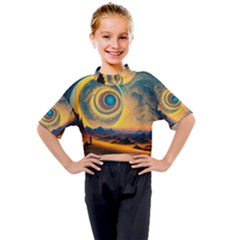 Surrealist Fantasy Dream Moon Space Kids Mock Neck Tee