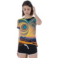 Surrealist Fantasy Dream Moon Space Short Sleeve Open Back Tee