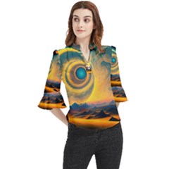 Surrealist Fantasy Dream Moon Space Loose Horn Sleeve Chiffon Blouse