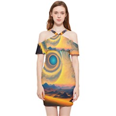 Surrealist Fantasy Dream Moon Space Shoulder Frill Bodycon Summer Dress