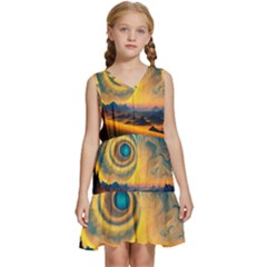 Surrealist Fantasy Dream Moon Space Kids  Sleeveless Tiered Mini Dress