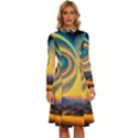 Surrealist Fantasy Dream Moon Space Long Sleeve Shirt Collar A-Line Dress View1