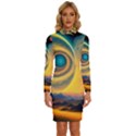 Surrealist Fantasy Dream Moon Space Long Sleeve Shirt Collar Bodycon Dress View1