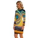 Surrealist Fantasy Dream Moon Space Long Sleeve Shirt Collar Bodycon Dress View2