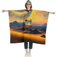 Surrealist Fantasy Dream Moon Space Women s Hooded Rain Ponchos