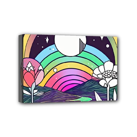 Rainbow Fun Cute Minimal Doodle Drawing Art Mini Canvas 6  X 4  (stretched)