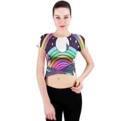 Rainbow Fun Cute Minimal Doodle Drawing Art Crew Neck Crop Top