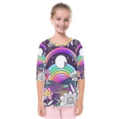 Rainbow Fun Cute Minimal Doodle Drawing Art Kids  Quarter Sleeve Raglan Tee