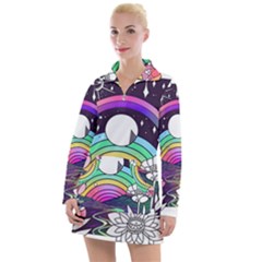 Rainbow Fun Cute Minimal Doodle Drawing Art Women s Long Sleeve Casual Dress by Jancukart