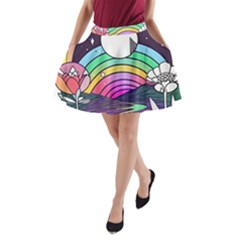 Rainbow Fun Cute Minimal Doodle Drawing Art A-line Pocket Skirt