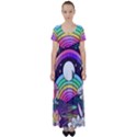 Rainbow Fun Cute Minimal Doodle Drawing Art High Waist Short Sleeve Maxi Dress View1