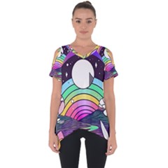 Rainbow Fun Cute Minimal Doodle Drawing Art Cut Out Side Drop Tee