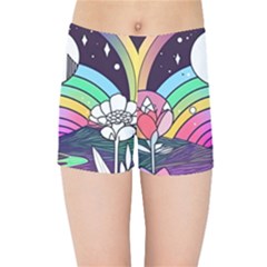 Rainbow Fun Cute Minimal Doodle Drawing Art Kids  Sports Shorts by Jancukart