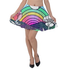 Rainbow Fun Cute Minimal Doodle Drawing Art Velvet Skater Skirt by Jancukart